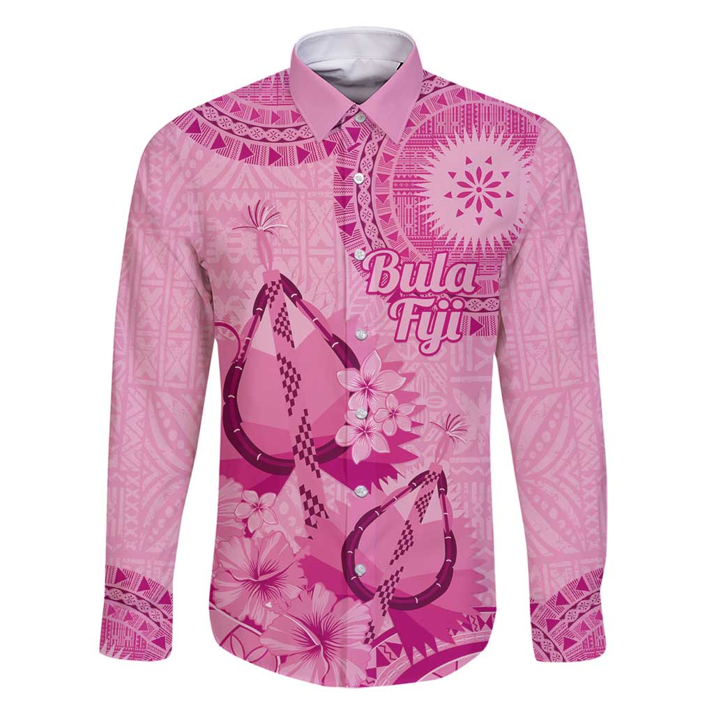 Pink Bula Fiji Family Matching Summer Maxi Dress and Hawaiian Shirt Fijian Dance Fan Tapa Cloth Pattern