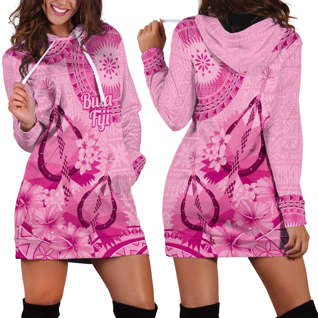 Pink Bula Fiji Hoodie Dress Fijian Dance Fan Tapa Cloth Pattern LT14 - Polynesian Pride