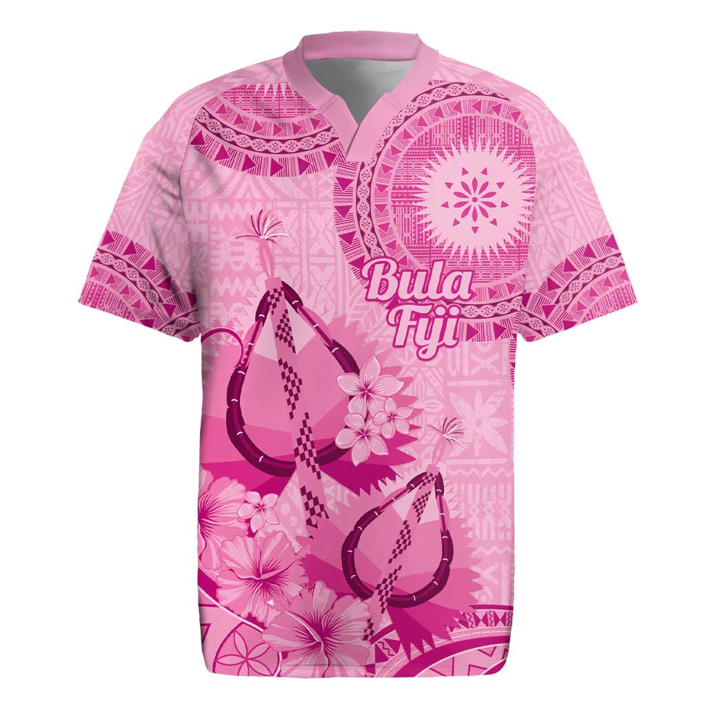 Pink Bula Fiji Rugby Jersey Fijian Dance Fan Tapa Cloth Pattern