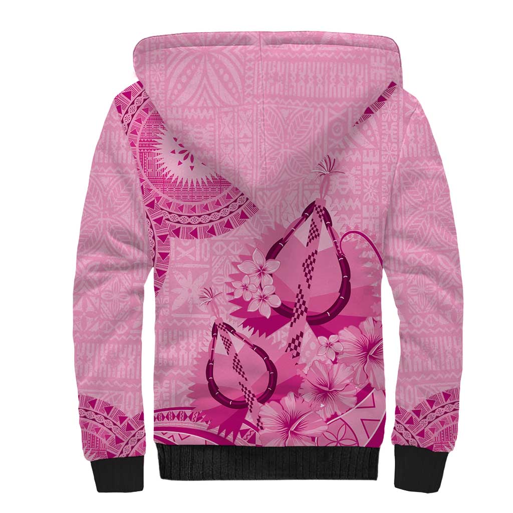 Pink Bula Fiji Sherpa Hoodie Fijian Dance Fan Tapa Cloth Pattern LT14 - Polynesian Pride
