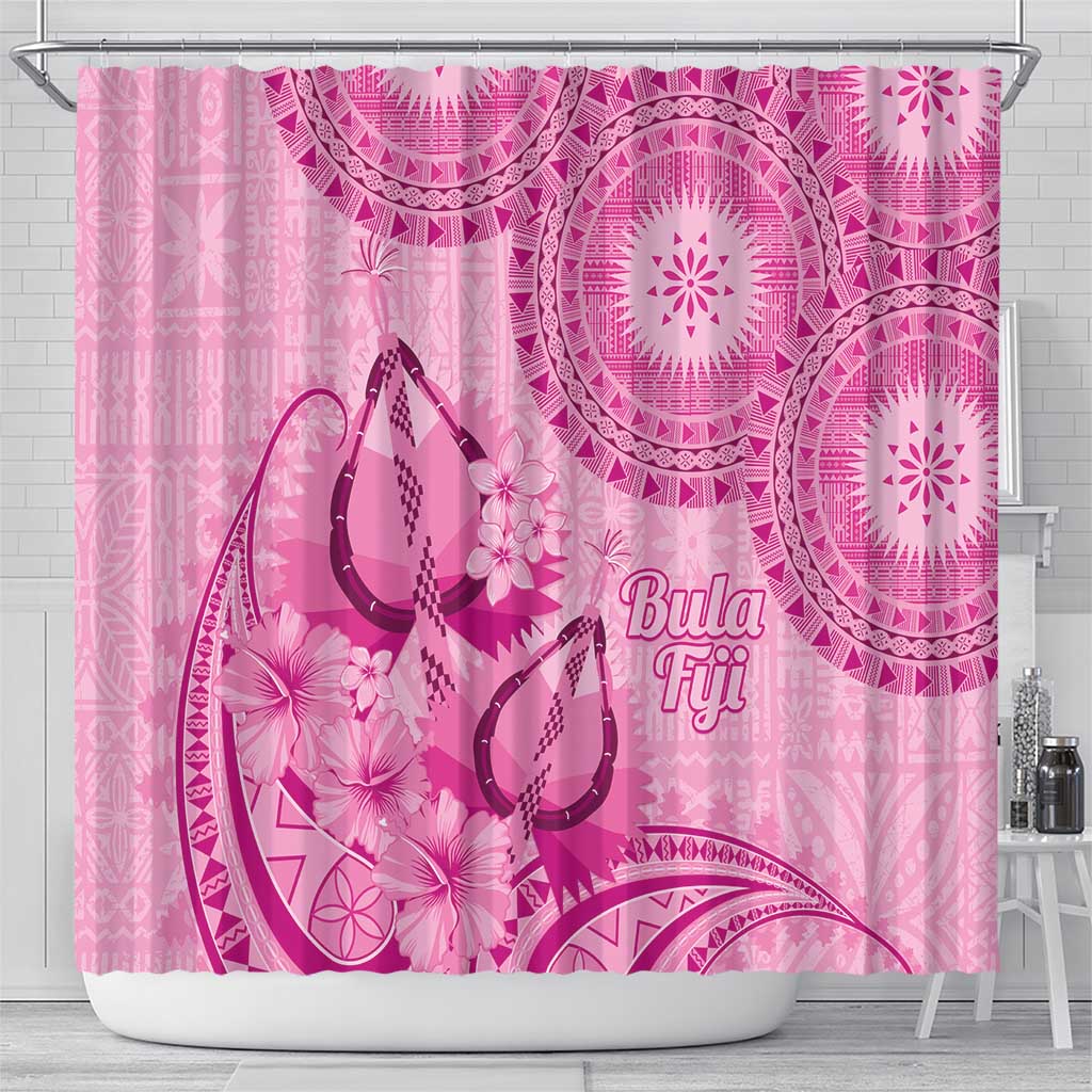 Pink Bula Fiji Shower Curtain Fijian Dance Fan Tapa Cloth Pattern