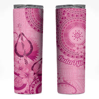 Pink Bula Fiji Skinny Tumbler Fijian Dance Fan Tapa Cloth Pattern LT14 Pink - Polynesian Pride
