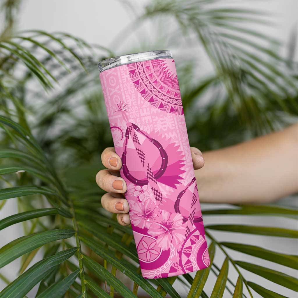 Pink Bula Fiji Skinny Tumbler Fijian Dance Fan Tapa Cloth Pattern LT14 - Polynesian Pride