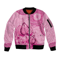 Pink Bula Fiji Sleeve Zip Bomber Jacket Fijian Dance Fan Tapa Cloth Pattern