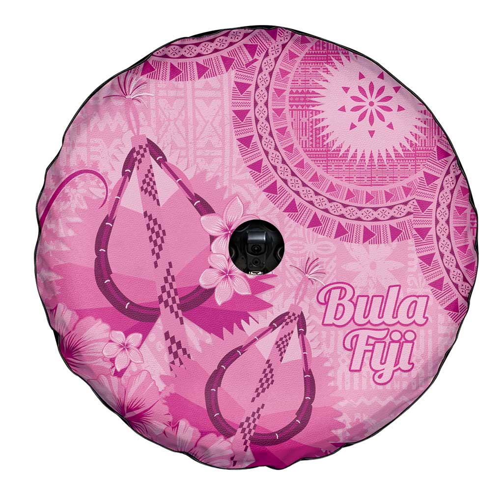 Pink Bula Fiji Spare Tire Cover Fijian Dance Fan Tapa Cloth Pattern