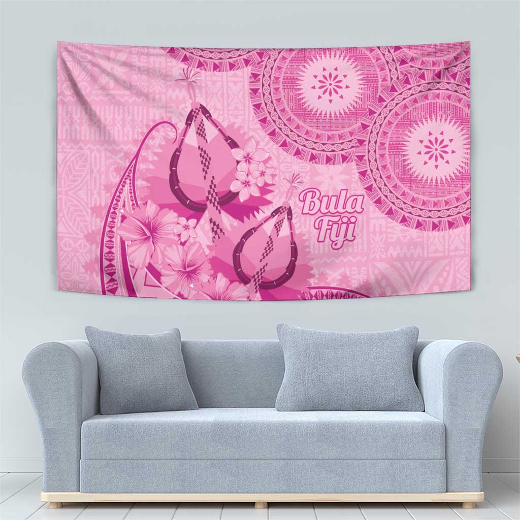 Pink Bula Fiji Tapestry Fijian Dance Fan Tapa Cloth Pattern