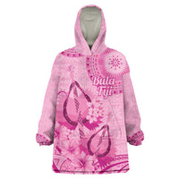 Pink Bula Fiji Wearable Blanket Hoodie Fijian Dance Fan Tapa Cloth Pattern LT14 One Size Pink - Polynesian Pride