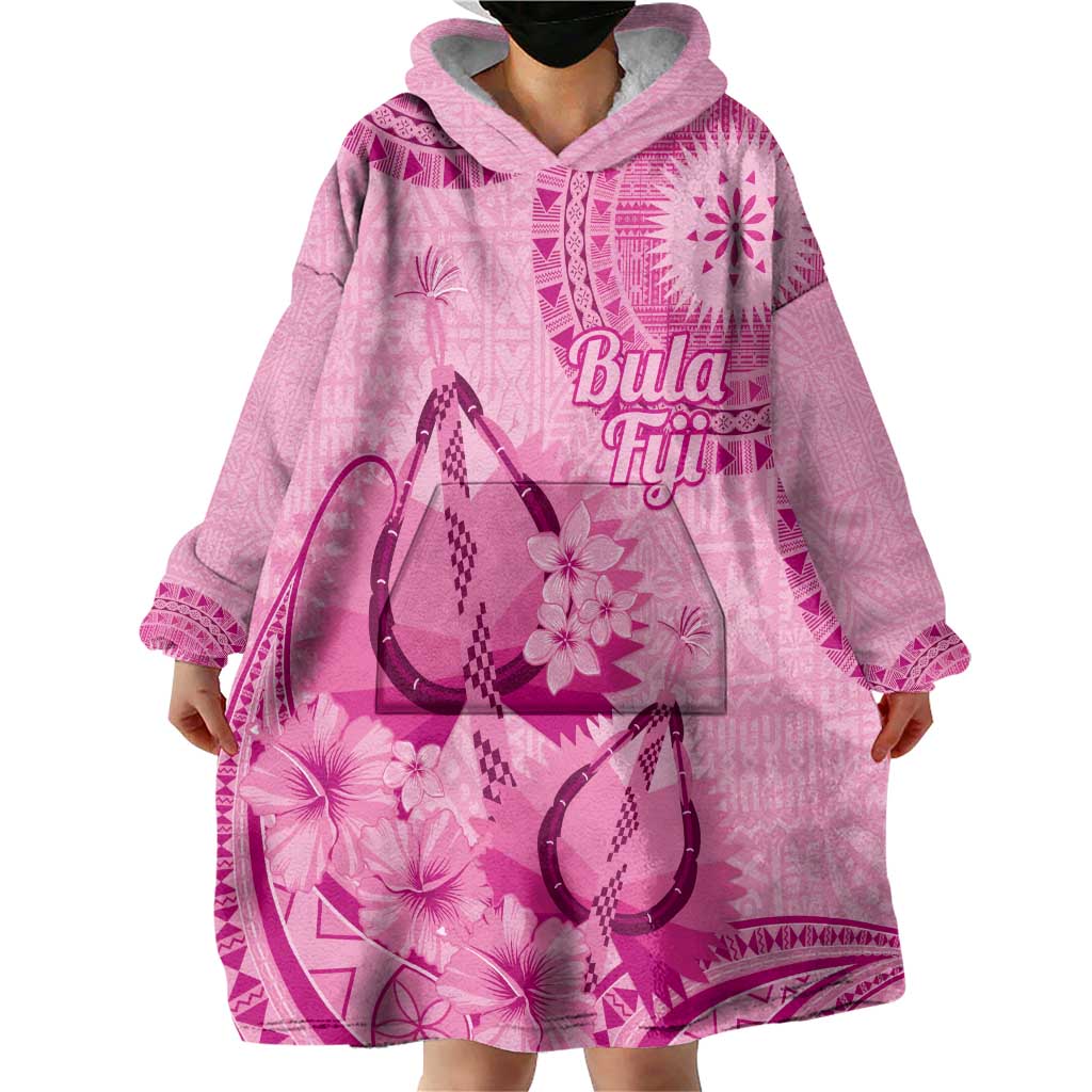Pink Bula Fiji Wearable Blanket Hoodie Fijian Dance Fan Tapa Cloth Pattern LT14 - Polynesian Pride