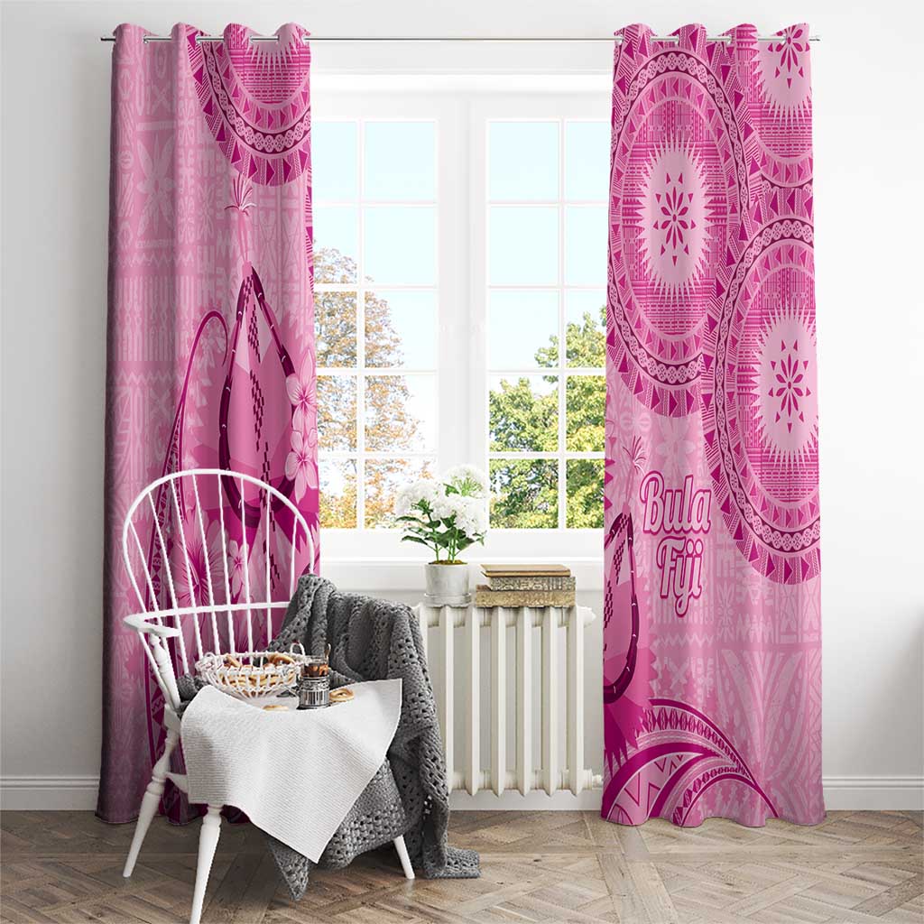 Pink Bula Fiji Window Curtain Fijian Dance Fan Tapa Cloth Pattern