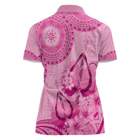 Pink Bula Fiji Women Polo Shirt Fijian Dance Fan Tapa Cloth Pattern
