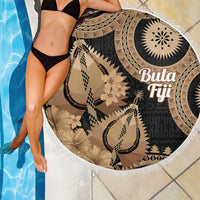 Black Bula Fiji Beach Blanket Fijian Dance Fan Tapa Cloth Pattern