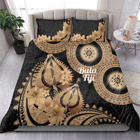 Black Bula Fiji Bedding Set Fijian Dance Fan Tapa Cloth Pattern