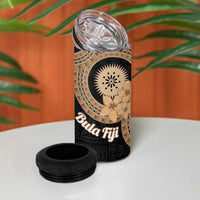 Black Bula Fiji 4 in 1 Can Cooler Tumbler Fijian Dance Fan Tapa Cloth Pattern LT14 - Polynesian Pride