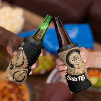 Black Bula Fiji 4 in 1 Can Cooler Tumbler Fijian Dance Fan Tapa Cloth Pattern LT14 - Polynesian Pride