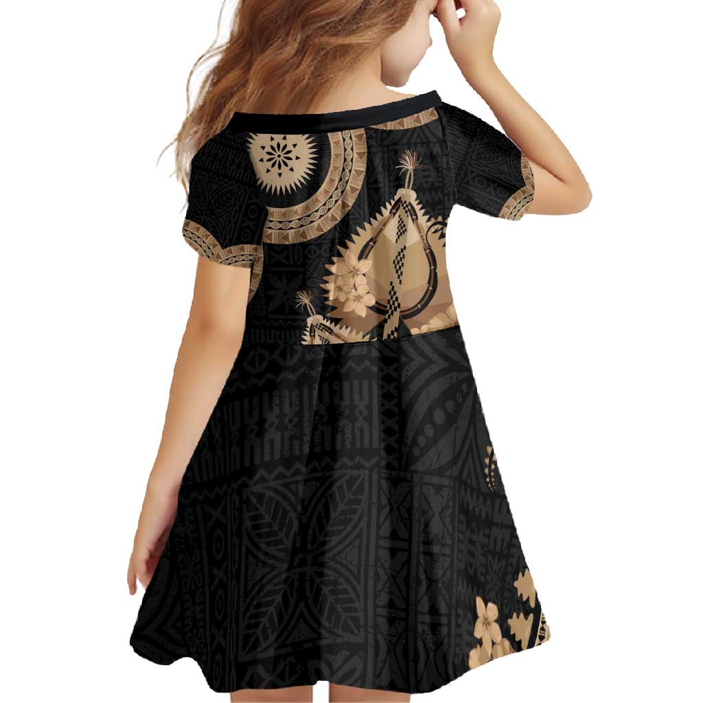 Black Bula Fiji Family Matching Mermaid Dress and Hawaiian Shirt Fijian Dance Fan Tapa Cloth Pattern