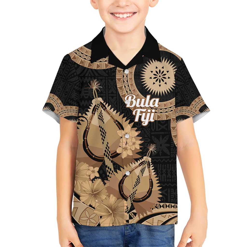 Black Bula Fiji Family Matching Off Shoulder Maxi Dress and Hawaiian Shirt Fijian Dance Fan Tapa Cloth Pattern