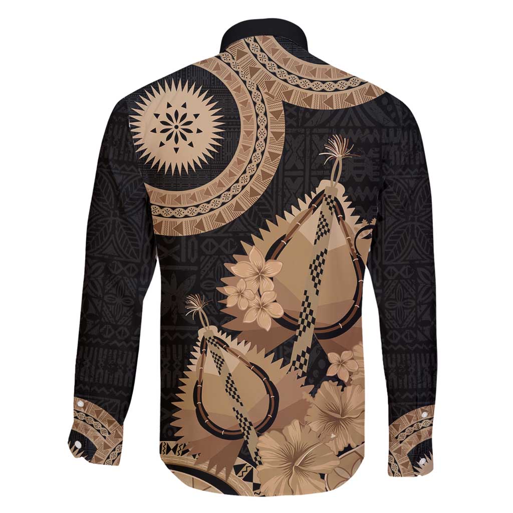 Black Bula Fiji Family Matching Off Shoulder Short Dress and Hawaiian Shirt Fijian Dance Fan Tapa Cloth Pattern