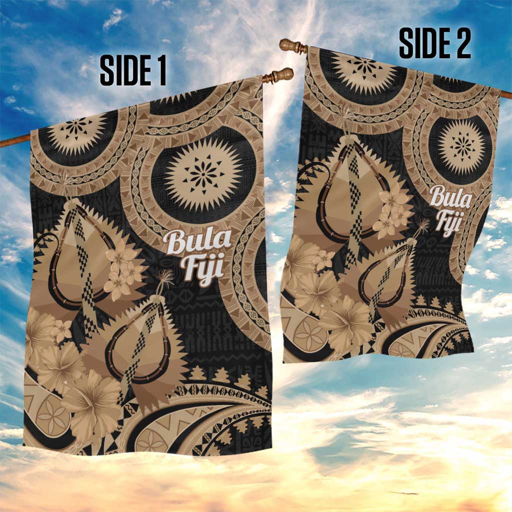 Black Bula Fiji Garden Flag Fijian Dance Fan Tapa Cloth Pattern