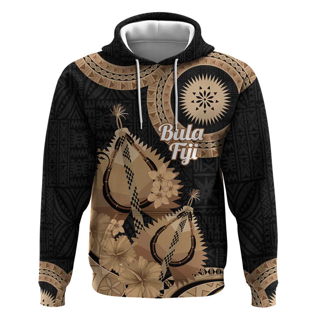 Black Bula Fiji Hoodie Fijian Dance Fan Tapa Cloth Pattern LT14 Pullover Hoodie Black - Polynesian Pride