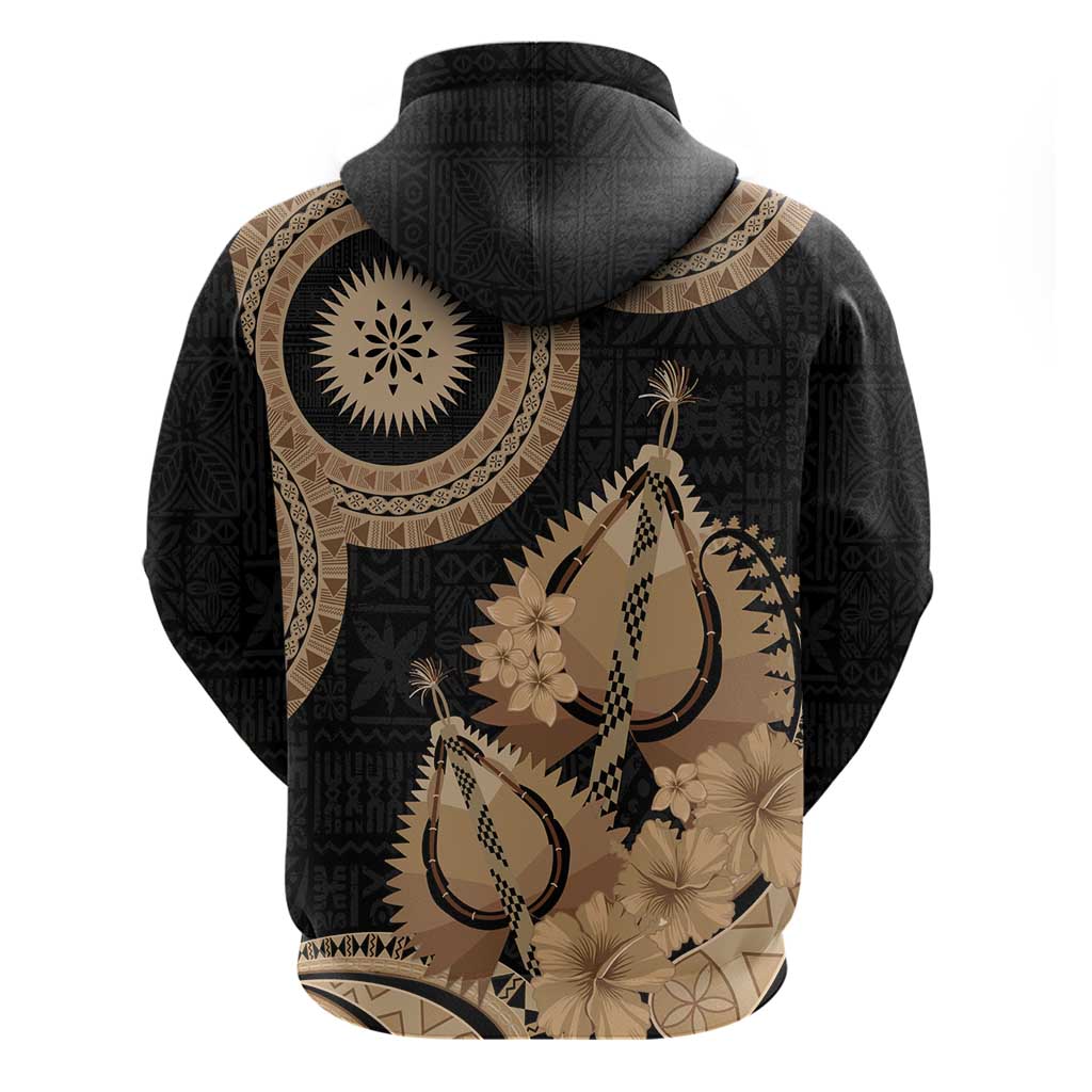 Black Bula Fiji Hoodie Fijian Dance Fan Tapa Cloth Pattern LT14 - Polynesian Pride
