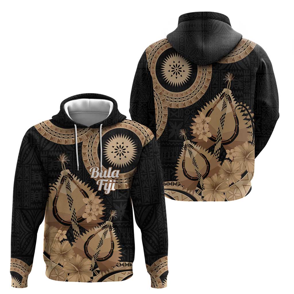 Black Bula Fiji Hoodie Fijian Dance Fan Tapa Cloth Pattern LT14 - Polynesian Pride