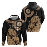 Black Bula Fiji Hoodie Fijian Dance Fan Tapa Cloth Pattern LT14 - Polynesian Pride
