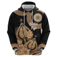 Black Bula Fiji Hoodie Fijian Dance Fan Tapa Cloth Pattern LT14 - Polynesian Pride