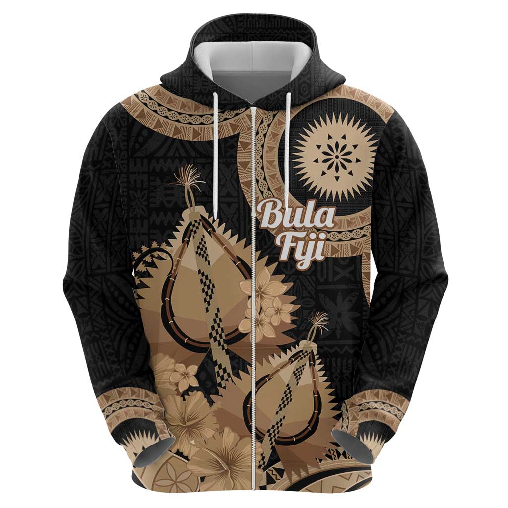 Black Bula Fiji Hoodie Fijian Dance Fan Tapa Cloth Pattern LT14 - Polynesian Pride