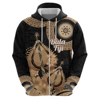 Black Bula Fiji Hoodie Fijian Dance Fan Tapa Cloth Pattern LT14 - Polynesian Pride