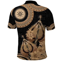 Black Bula Fiji Polo Shirt Fijian Dance Fan Tapa Cloth Pattern