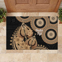 Black Bula Fiji Rubber Doormat Fijian Dance Fan Tapa Cloth Pattern