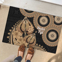 Black Bula Fiji Rubber Doormat Fijian Dance Fan Tapa Cloth Pattern