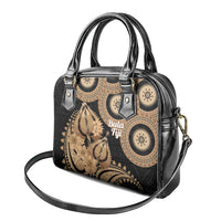 Black Bula Fiji Shoulder Handbag Fijian Dance Fan Tapa Cloth Pattern