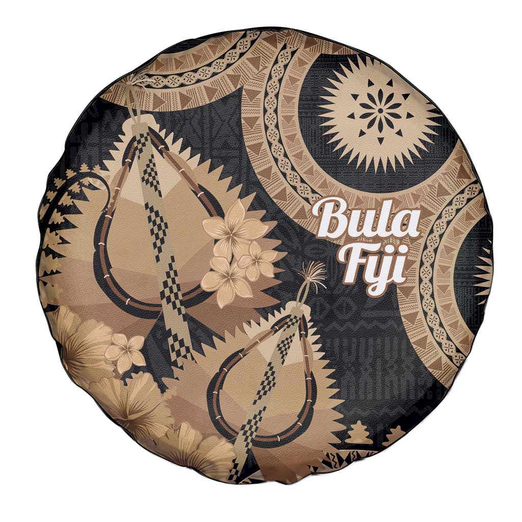 Black Bula Fiji Spare Tire Cover Fijian Dance Fan Tapa Cloth Pattern