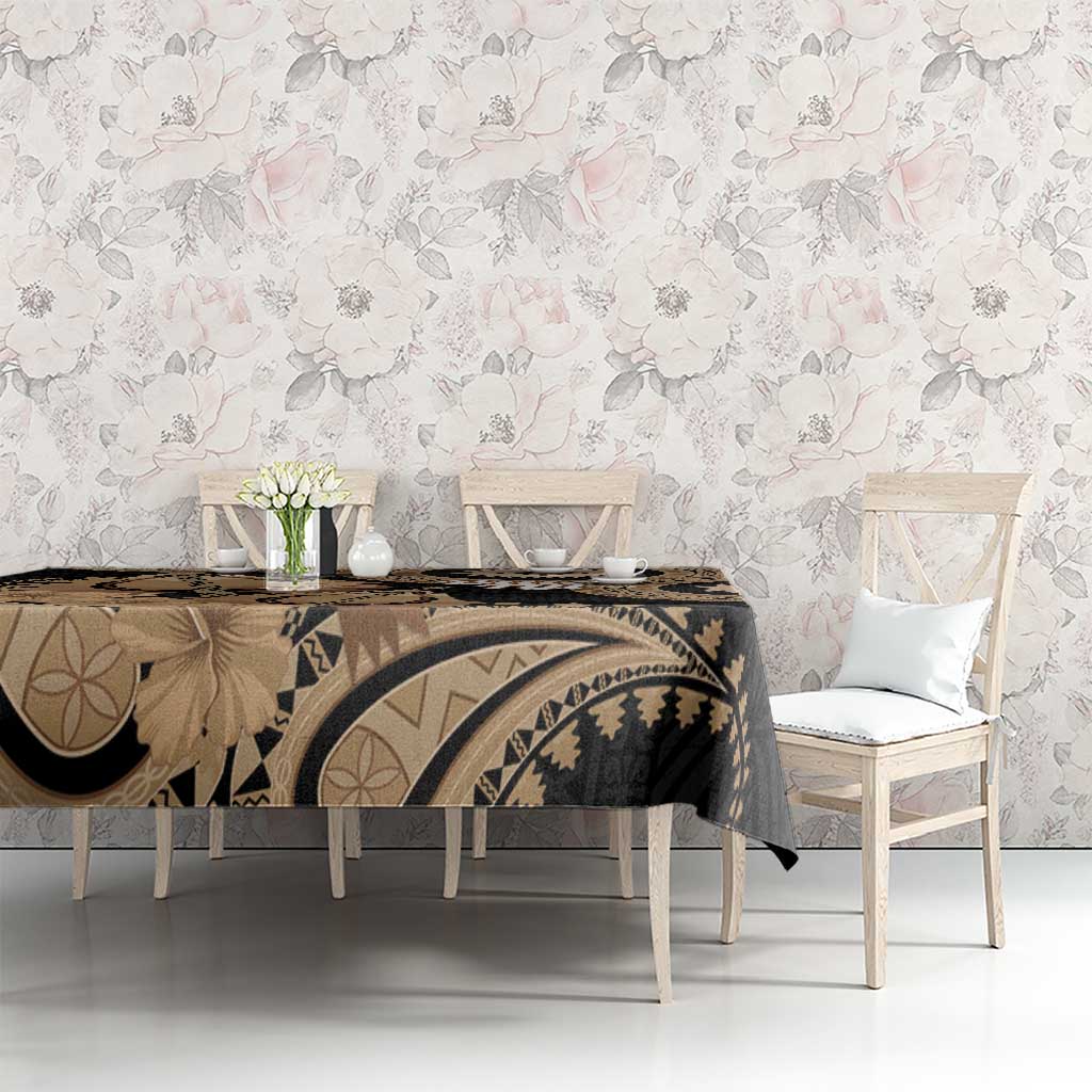 Black Bula Fiji Tablecloth Fijian Dance Fan Tapa Cloth Pattern