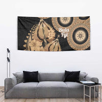 Black Bula Fiji Tapestry Fijian Dance Fan Tapa Cloth Pattern
