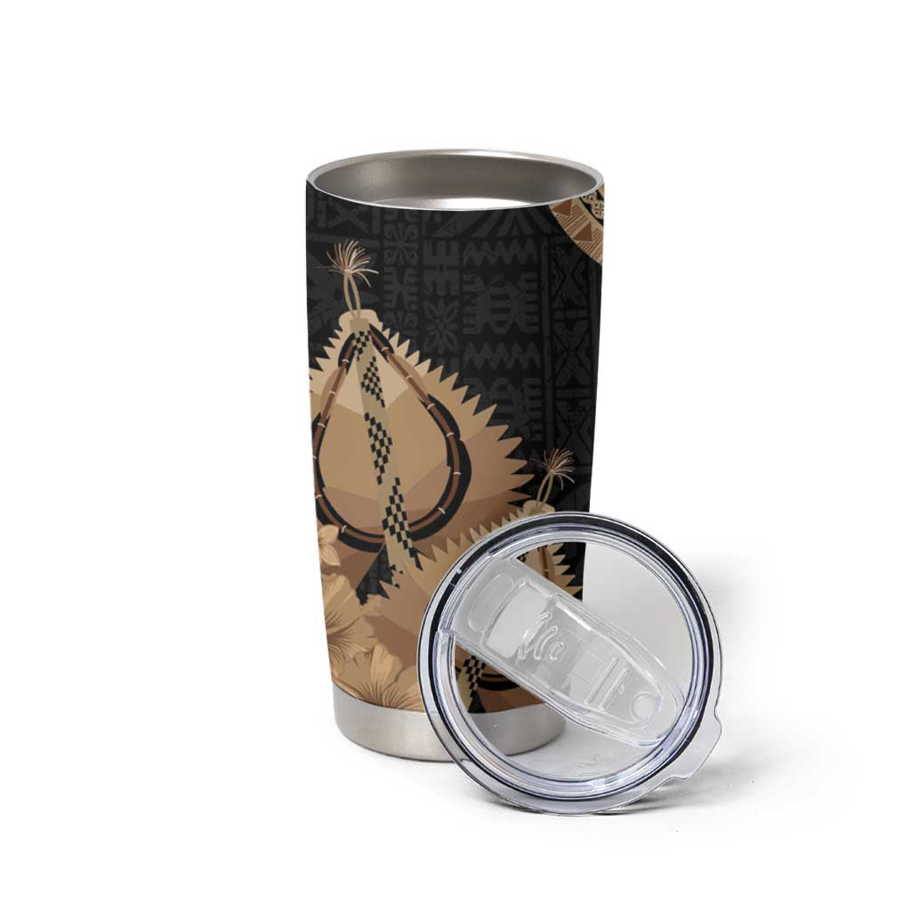 Black Bula Fiji Tumbler Cup Fijian Dance Fan Tapa Cloth Pattern LT14 - Polynesian Pride