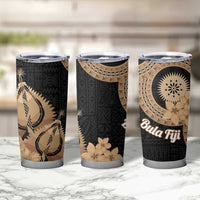 Black Bula Fiji Tumbler Cup Fijian Dance Fan Tapa Cloth Pattern LT14 - Polynesian Pride