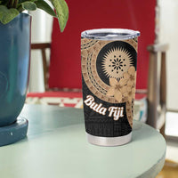 Black Bula Fiji Tumbler Cup Fijian Dance Fan Tapa Cloth Pattern LT14 - Polynesian Pride
