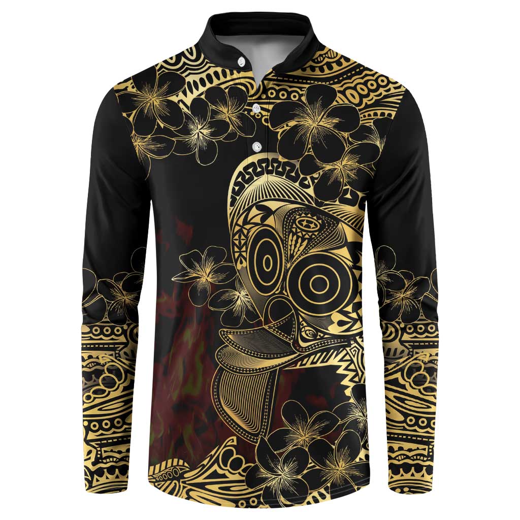 Frangipani Festival Rabaul Button Sweatshirt PNG Tribal Baining Mask Tattoo - Polynesian Pride