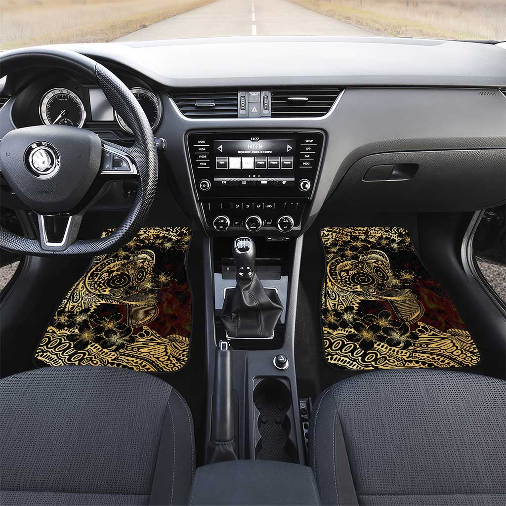 Frangipani Festival Rabaul Car Mats PNG Tribal Baining Mask Tattoo LT14 Set 2pcs - Front Black - Polynesian Pride