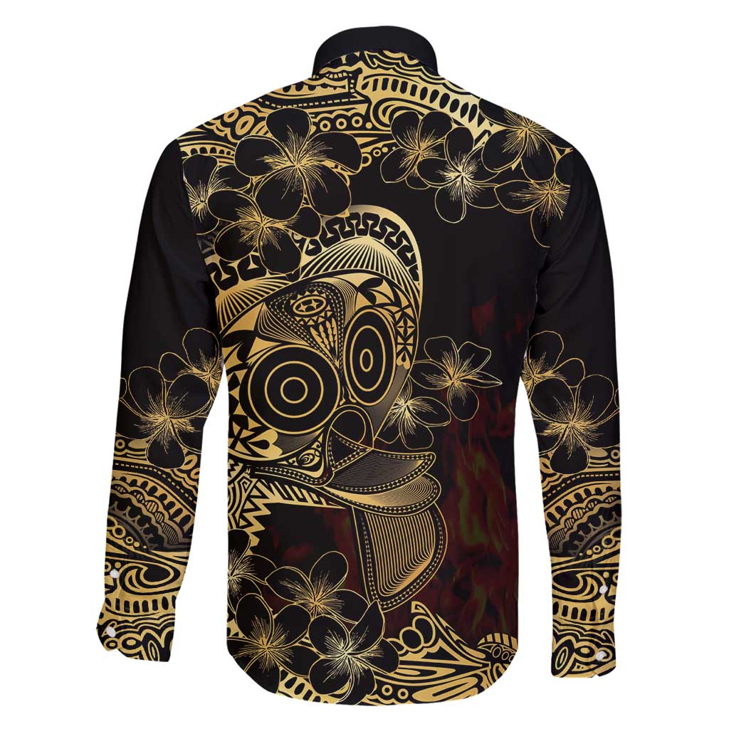 Frangipani Festival Rabaul Family Matching Off Shoulder Short Dress and Hawaiian Shirt PNG Tribal Baining Mask Tattoo - Polynesian Pride