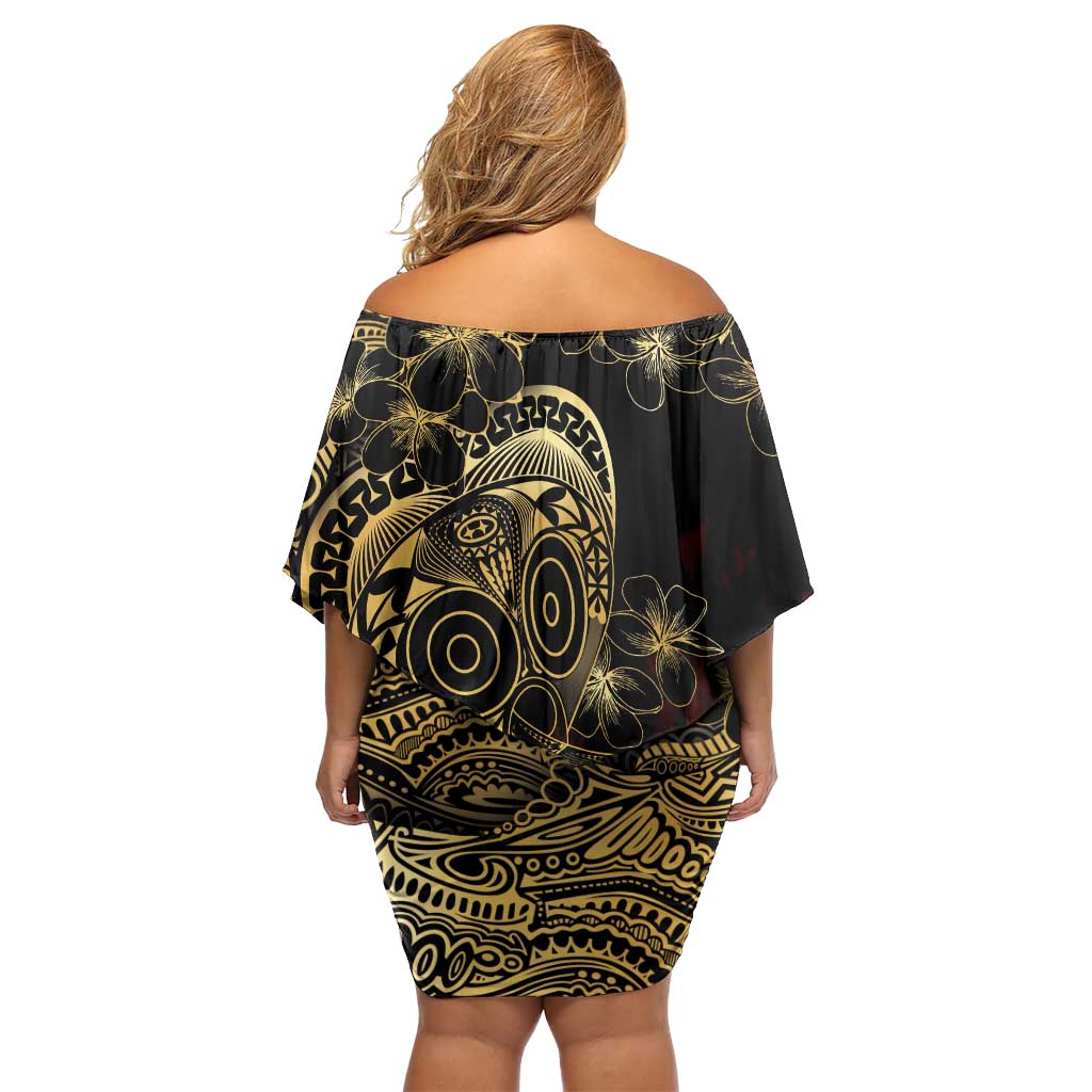 Frangipani Festival Rabaul Family Matching Off Shoulder Short Dress and Hawaiian Shirt PNG Tribal Baining Mask Tattoo - Polynesian Pride