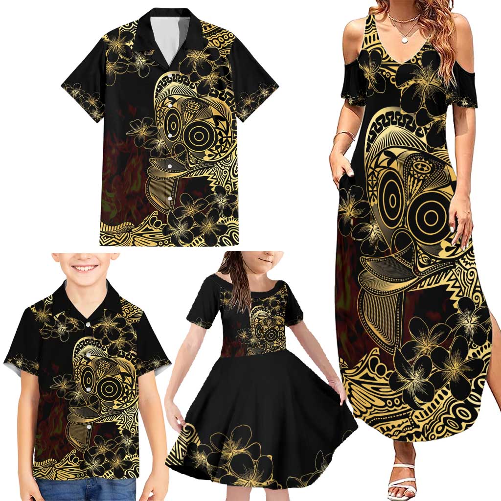 Frangipani Festival Rabaul Family Matching Summer Maxi Dress and Hawaiian Shirt PNG Tribal Baining Mask Tattoo - Polynesian Pride