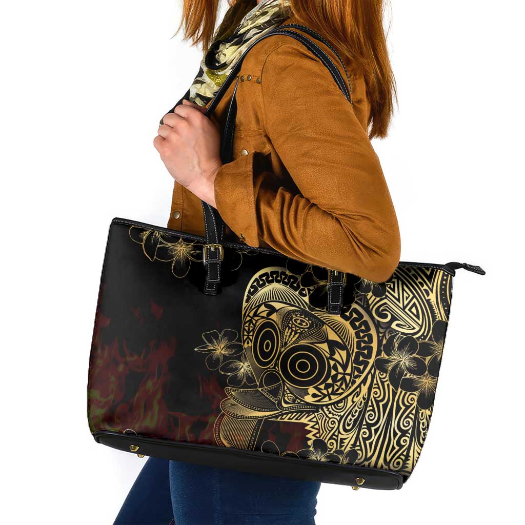 Frangipani Festival Rabaul Leather Tote Bag PNG Tribal Baining Mask Tattoo - Polynesian Pride