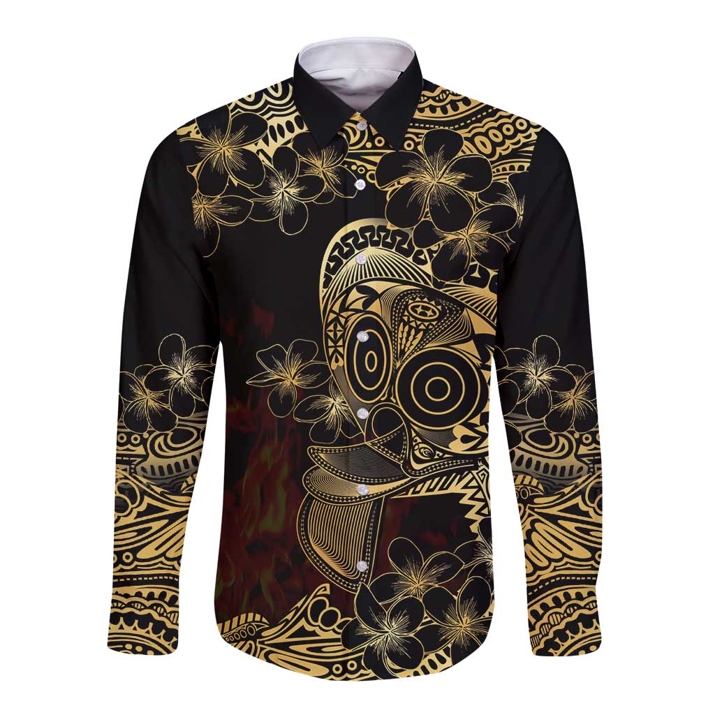 Frangipani Festival Rabaul Long Sleeve Button Shirt PNG Tribal Baining Mask Tattoo - Polynesian Pride