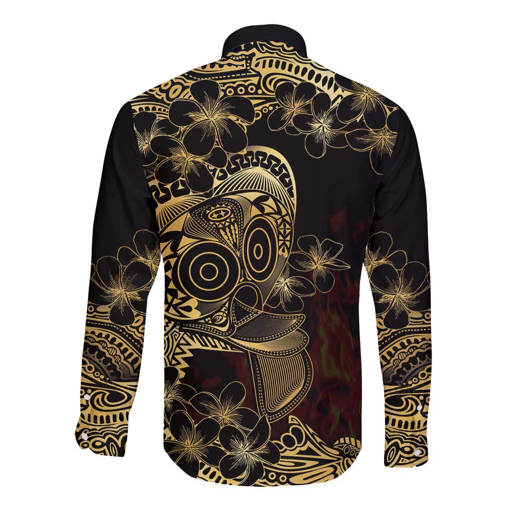 Frangipani Festival Rabaul Long Sleeve Button Shirt PNG Tribal Baining Mask Tattoo - Polynesian Pride