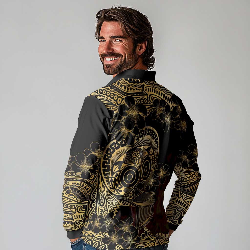 Frangipani Festival Rabaul Long Sleeve Polo Shirt PNG Tribal Baining Mask Tattoo - Polynesian Pride