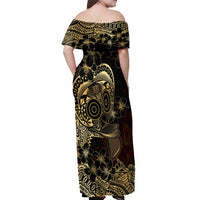 Frangipani Festival Rabaul Off Shoulder Maxi Dress PNG Tribal Baining Mask Tattoo - Polynesian Pride