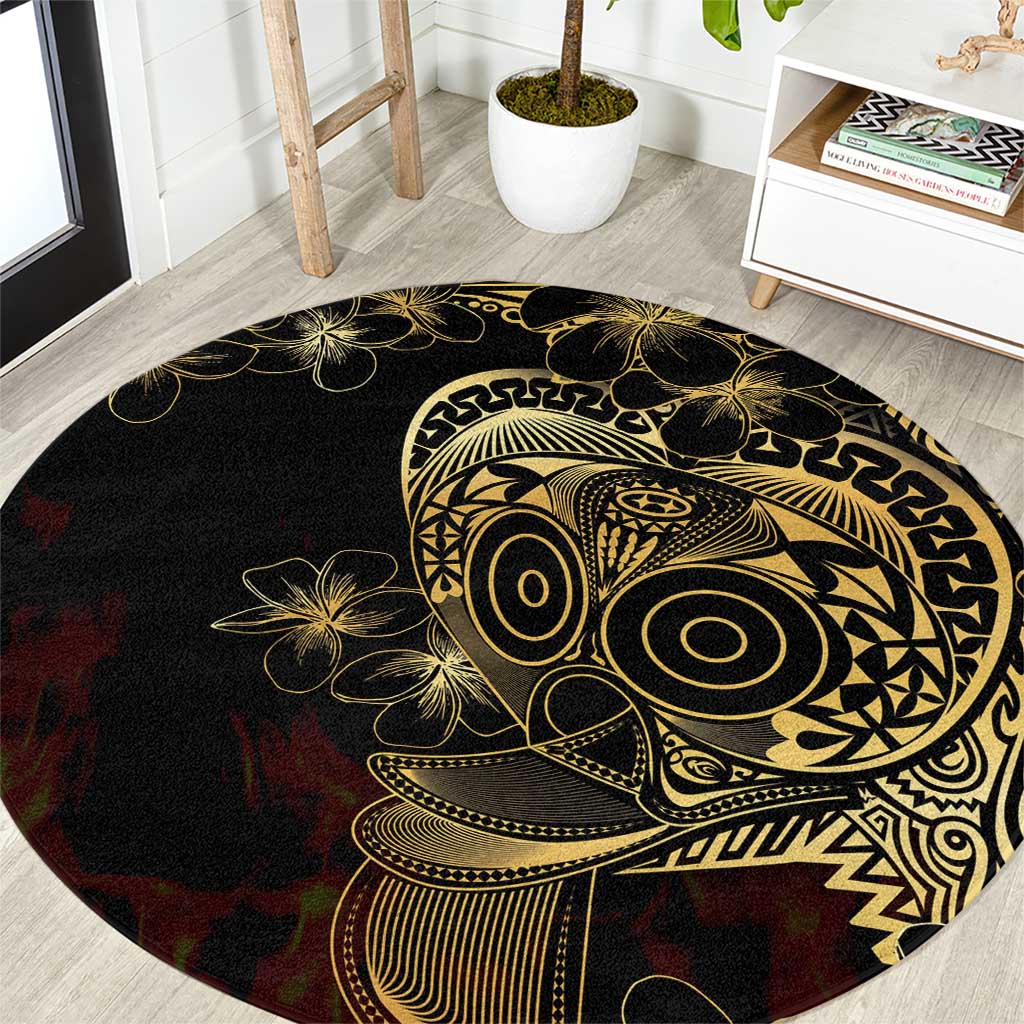 Frangipani Festival Rabaul Round Carpet PNG Tribal Baining Mask Tattoo - Polynesian Pride